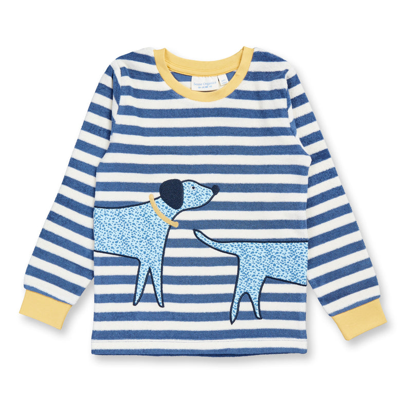 Sense Organics Schlafanzug Long John Steel Blue Streifen mit Hund
