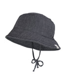 Mini Fischermütze mit Band Musselin GOTS Anthrazit/Weiße Streifen