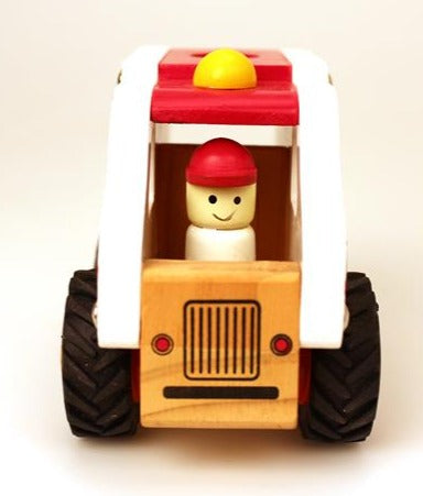 Holzauto Krankenwagen mit Gummireifen