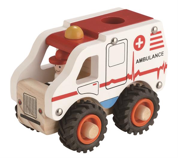 Holzauto Krankenwagen mit Gummireifen