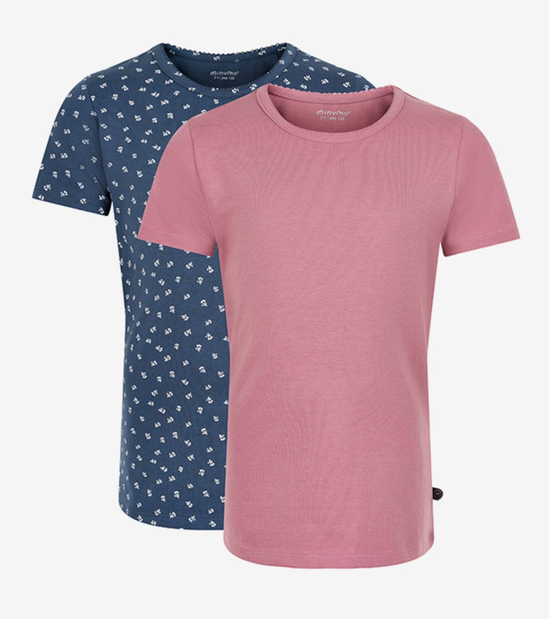 Minymo T-Shirt 2er-Set Mesa Rose Blümchen Blau/ Rose