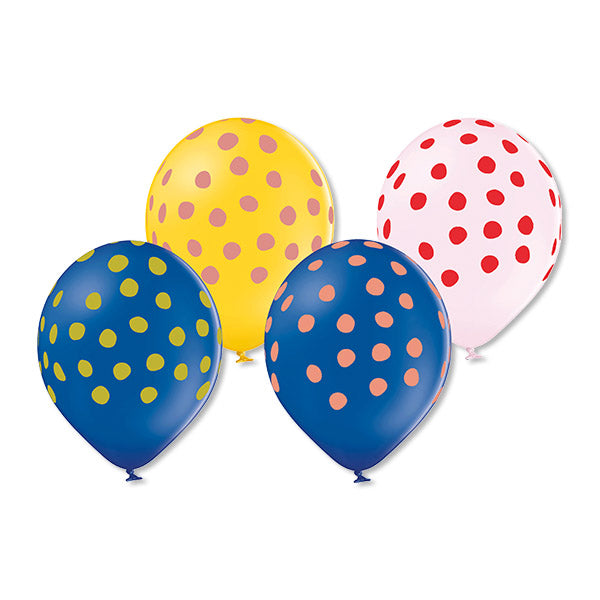 12 Ballons blau/gelb/weiß mit Punkten 100% Naturkautschuk
