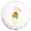 Button Lamm mit Haarkranz, pink/senf