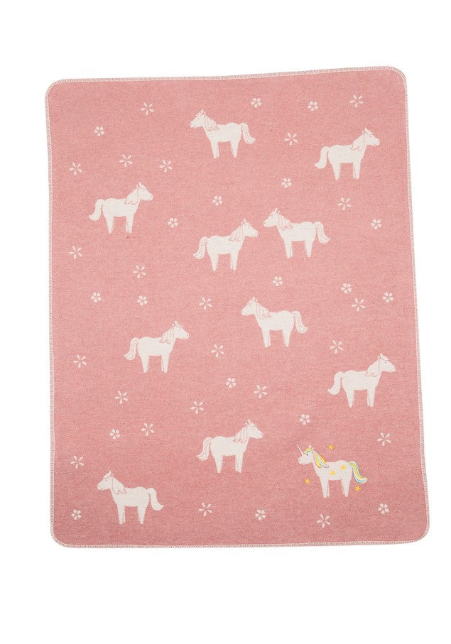 Decke Juwel mit Stick 70/90 cm Einhorn Rosa