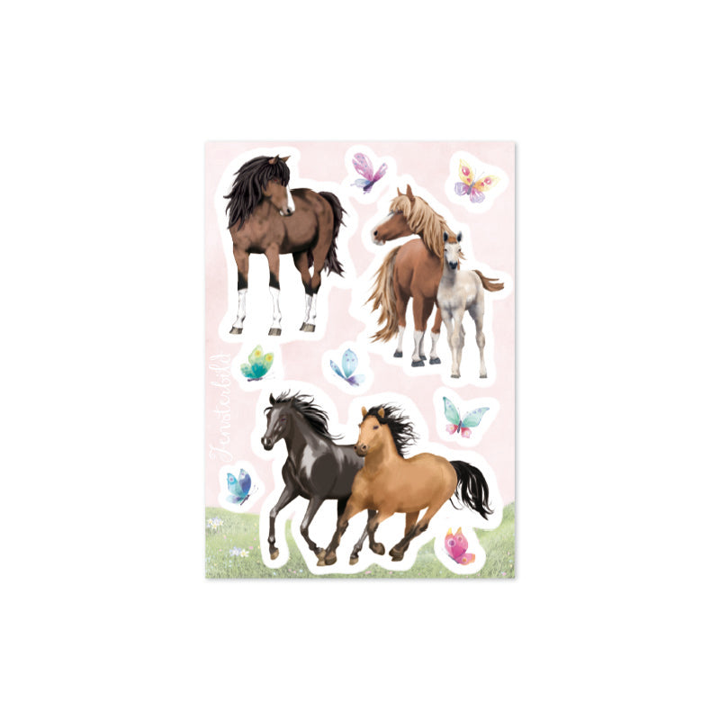 Fensterbild-Postkarte Pferde