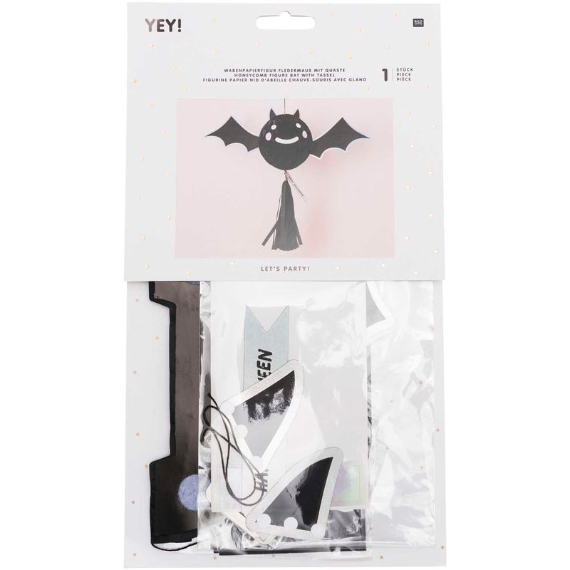 YEY! Let's Party Wabenpapierfigur mit Quaste Fledermaus 66,5x51cm