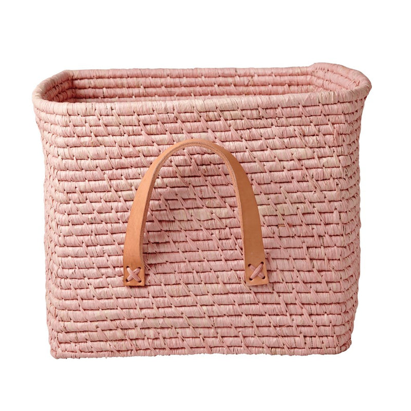 Quadratischer Korb aus Bast- Soft Pink