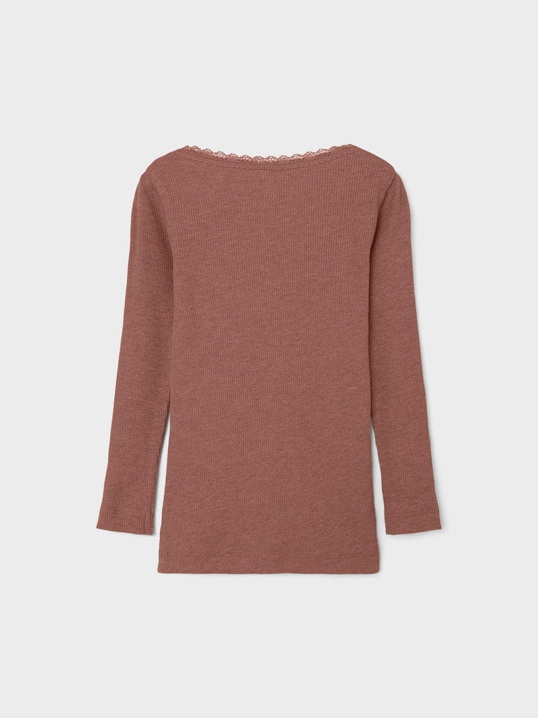 Name it Langarmshirt mit Spitze Kab Cognac